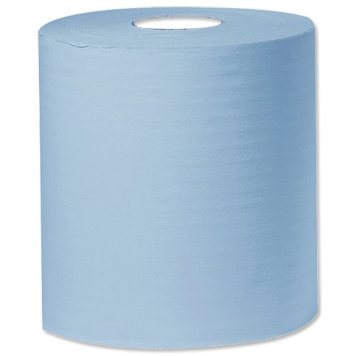 2Work 1-Ply Centrefeed Roll 300m Blue (Pack of 6) KF03803