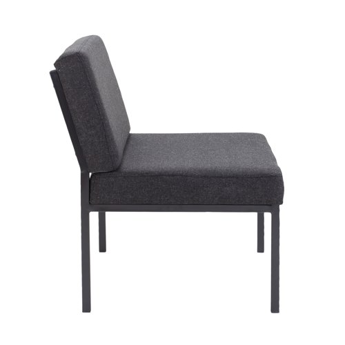 Ideal for reception areas and waiting rooms, as well as staffrooms and breakout areas, this Jemini Reception Chair provides comfort and quality. The padded seat and back are upholstered in charcoal fabric tested to BS7176 medium hazard. This chair complements other furniture in the Jemini reception range.