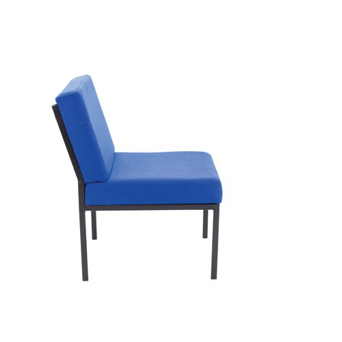 KF04011 | Ideal for reception areas and waiting rooms, as well as staffrooms and breakout areas, this Jemini Reception Chair provides comfort and quality. The padded seat and back are upholstered in blue fabric tested to BS7176 medium hazard. This chair complements other furniture in the Jemini reception range.