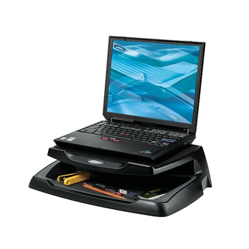 Suitable for both laptops and LCD monitors, this Q-Connect monitor stand features a non-skid platform with a maximum weight capacity of 6kg. The stand includes handy built in storage for stationery, cables and other accessories, and is made from durable, scratch resistant plastic for longevity. The black stand has a fixed height of 120mm.