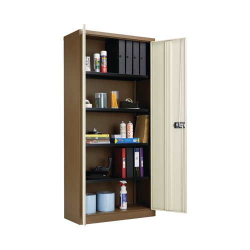 KF08502 | Organise your office space with this stylish and professional two door storage cupboard from Jemini. Suitable for a range of purposes, it features three dual purpose shelves that are able to accommodate lateral filing for whatever you need to store away. The doors fit together perfectly and are lockable in two places, enabling you to secure your things even when you are not there. Its stylish, textured finish ensures it looks professional in any environment.