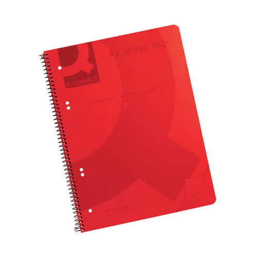 Q-Connect Spiral Bound Polypropylene Notebook 160 Pages A4 Red (Pack of 5) KF10038
