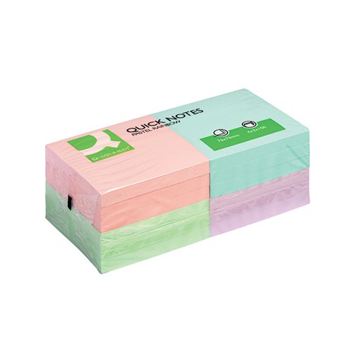 Q-Connect Quick Notes 76x76mm Pastel (Pack of 12) KF10509 Repositional Notes KF10509