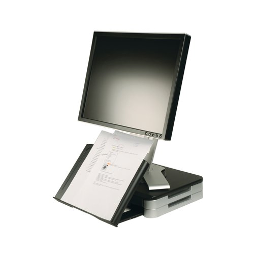 This adjustable Q-Connect Monitor Stand comes with an extendable, angled copyholder, which slides underneath the stand when not in use, as well as a built-in document drawer for handy storage. The stand is height adjustable for comfortable working that suits you. The black monitor stand measures W400 x D300 x H75mm and has a maximum weight capacity of 15kg.