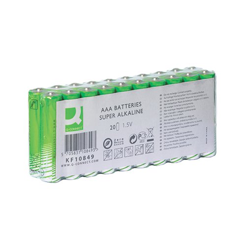 KF10849 | Q-Connect AAA Batteries are the ideal power source for your home or office. Suitable for general use but with high performance, this batteries offer great execution for all your electronic items. Subject to Q-Connect's high standards of manufacture, these alkaline batteries have no added mercury content for your safety. The most economical product possible for your battery needs. Q-Connect offer high quality office supplies designed to give your business an effective solution to all your stationary needs.