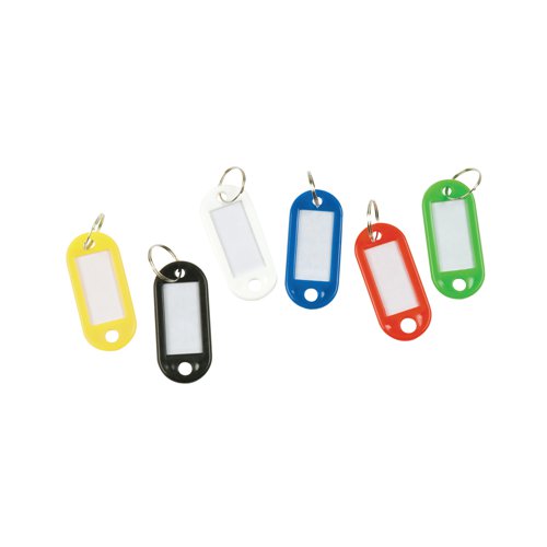 KF10869 | Giving you an easier way to identify your keys is now made simple with the Q-Connect Key Fobs. Allowing you to insert a written tab into the fob, it is easy to identify the key you need in a matter of moments. The plastic construction is durable and hardwearing and the bright colours help to provide an easier identification process. This pack of 100 Q-Connect Key Fobs is ideal for organizing your keys or other small items without hassle. There is a small paper insert to enable written identification specific to your needs. This has a mixture of 5 colours, red, blue, yellow, green and black with 20 pieces per colour.