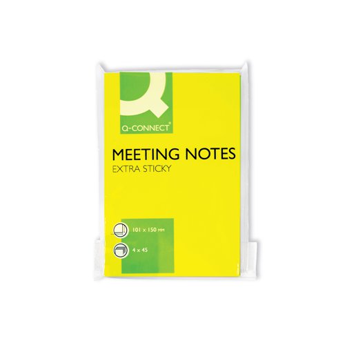 KF11033 | These Q-Connect Meeting Pads are ideal for use on the desktop. Each pad contains 45 sheets, measuring 101 x 150mm, offering plenty room to jot down messages, notes and reminders. Supplied in a pack of 4 pads in assorted colours of pastel yellow, bright yellow, bright green and bright pink.