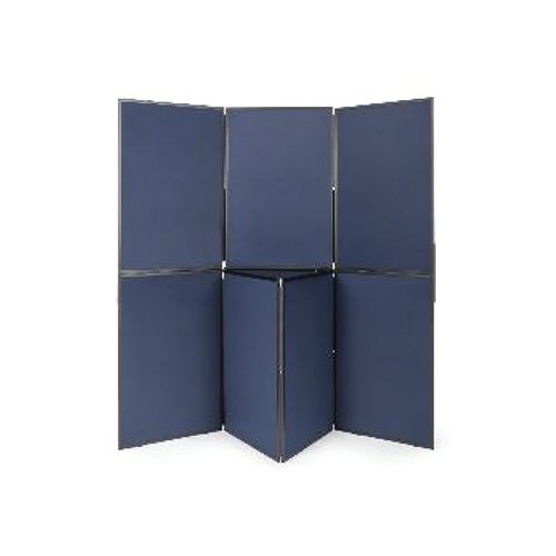 KF11134 | The Q-Connect 7 Panel Display Board is a lightweight easy assembly folding display system that allows smart and interactive space management, while creating extra surface to put up information. The display system can be folded flat and reconfigured or extended. Each panel has a black plastic frame and blue nylon felt on one side and grey nylon felt on the other side. This display system consists out of 7 panels. Panel dimensions: 60 x 90cm. Assembled dimensions: 180 x 180cm.