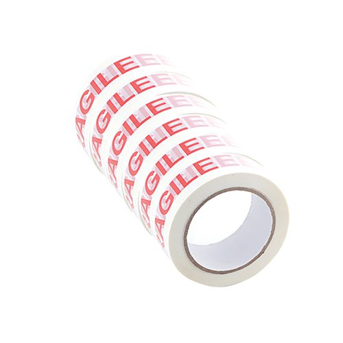 Q-Connect Printed Fragile Tape Self Adhesive BOPP 48mmx66m (Pack of 6)