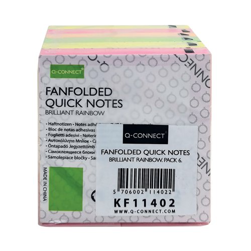 Q-Connect Fanfold Notes Assorted (Pack of 6) 48201030 - VOW - KF11402 - McArdle Computer and Office Supplies