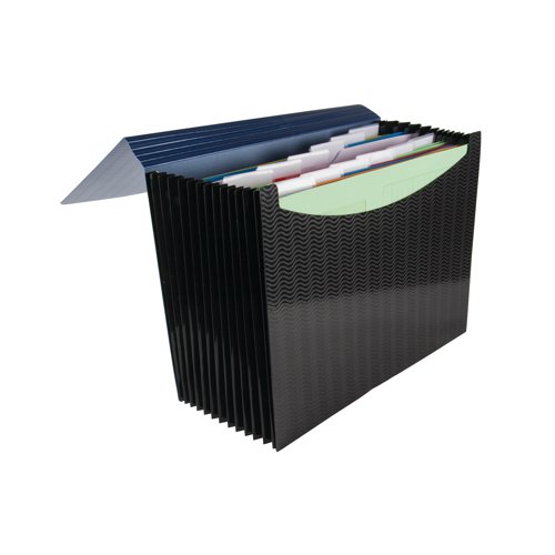 KF12409 Q-Connect 13 Part Expanding File A4 Black (Fastens with an elasticated closure) KF12409