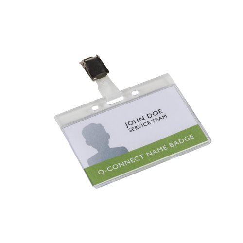 KF14148 Q-Connect Rigid Credit Card Sized Name Badge Holder and Clip (Pack of 10) KF14148