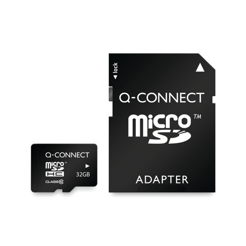 With a massive 32GB of storage, this Q-Connect 32GB MicroSD Memory Card provides plenty of room for photos, videos, music and other data on your smart phone, tablet or digital camera. You can slot it directly into your smartphone or tablet or use the supplied full-size SD card adaptor for flawless compatibility with laptops and digital cameras. Class 10 speed means top results when shooting Full HD 1080p) video or photography.