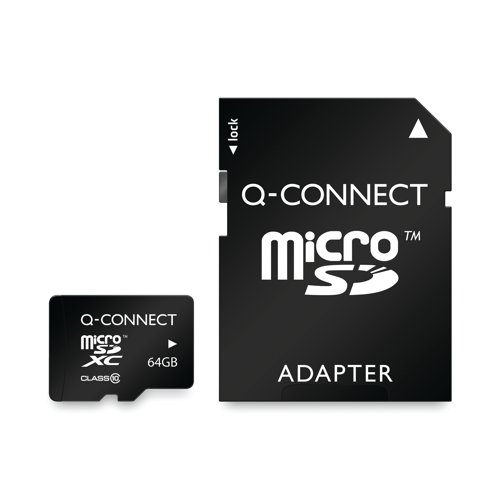 With a massive 64GB of storage, this Q-Connect 64GB MicroSD Memory Card provides plenty of room for photos, videos, music and other data on your smart phone, tablet or digital camera. You can slot it directly into your smartphone or tablet or use the supplied full-size SD card adaptor for flawless compatibility with laptops and digital cameras. Class 10 speed means top results when shooting Full HD 1080p) video or photography.