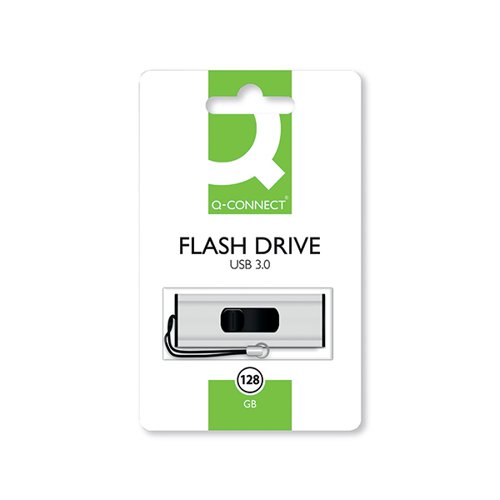 KF16375 Q-Connect USB 3.0 Slider 128GB Flash Drive Silver/Black KF16375