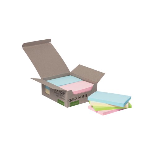 Ideal for making notes or leaving messages and reminders at work, these Q-Connect Recycled Notes have a strong adhesive that will stick to most surfaces and remove cleanly. Each pad of repositionable notes contains 100 sheets and measures 127 x 76mm. This pack contains 12 pads in assorted pastel colours, including blue, yellow, green and pink.
