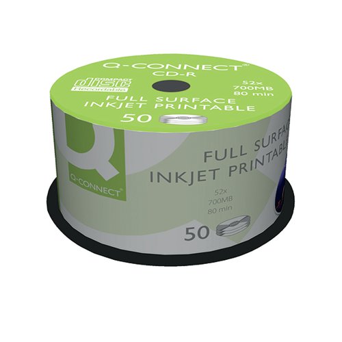 Q-Connect Full-Surface Inkjet Printable CD-R Discs 700MB 80min 52x Pack of 50 KF18020