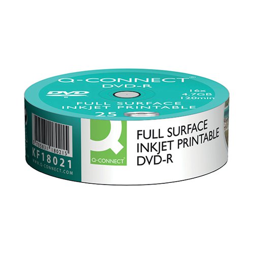 Q-Connect Full-Surface Inkjet Printable DVD-R Discs 4.7GB 16x Pack of 25 KF18021