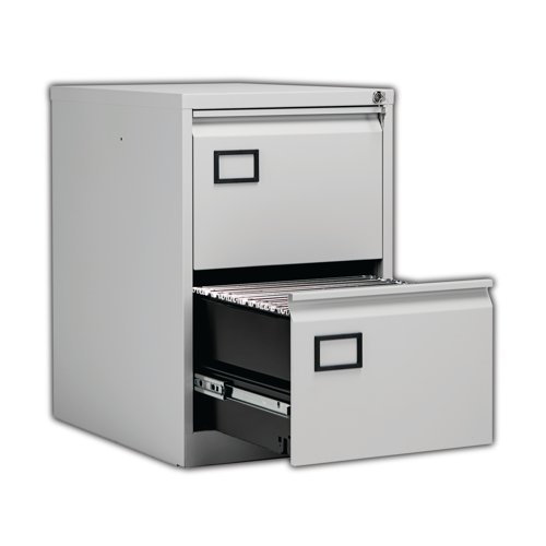 KF20042 | Store your files and documents safely and securely in this stylish, two drawer filing cabinet. Made from robust material and featuring an anti-tilt mechanism it offers sturdy support ideal for everyday use. Each drawer can be fully extended for ease of access and are mounted on smooth, rollerball runners that enable you to open and close them effortlessly. The cabinet can be locked offering ultimate security for your confidential papers.