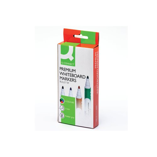For an easy way to brainstorm, plan and coordinate in your workplace, use these Q-Connect Premium Whiteboard Markers. Results are vivid and clear with an odourless ink that is easily wiped from the surface of a whiteboard, requiring nothing more than a dry cloth. The barrel features a comfort grip for extended use in classrooms or at the office. This assorted pack contains 4 markers in black, blue, red and green.