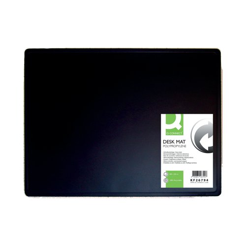KF26794 | The Q-Connect desk mat is suitable for use on a desk or counter top surface. The back of the mat is textured which helps to keep it in place and the top is a smooth, easy to clean surface that is perfect for a writing surface. Measuring 400mm x 530mm the mat is made from clear, PVC-free recycled and is 100% recyclable.