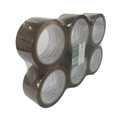 Ideal for securing and sealing boxes, parcels and other packages, this Q-Connect polypropylene tape provides strong, waterproof adhesion to help protect items in transit. Suitable for use with a compatible tape dispenser, each roll measures 50mm x 66m. This pack contains 6 brown rolls.