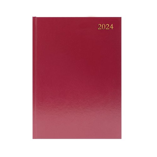 Desk Diary 2 Pages Per Day A4 Burgundy 2024 KF2A4BG24