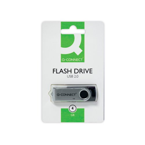 KF41511 Q-Connect USB 2.0 Swivel 4GB Flash Drive Silver/Black KF41511