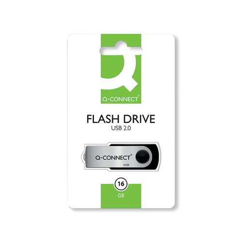 Q-Connect Silver/Black USB 2.0 Swivel 16Gb Flash Drive KF41513