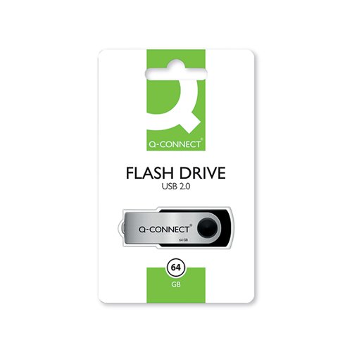 Q-Connect Silver/Black USB 2.0 Swivel Flash Drive 64GB 43202005