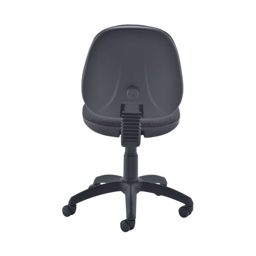 KF50169 | This Jemini Medium Back Operator Chair features a firm foam back and seat with a charcoal fabric covering. The fixed back design allows the seat and back height to be adjusted for comfort for up to 5 hours usage. This Jemini Operator Chair sits on five castors for ease of movement. Arms available separately.