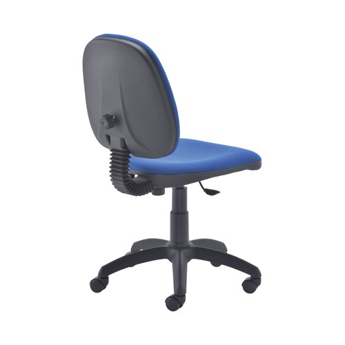 This Jemini Medium Back Operator Chair features a firm foam back and seat with a blue fabric covering. The fixed back design alllows the seat and back height to be adjusted for comfort for up to 5 hours usage. This Jemini Operator Chair sits on five castors for ease of movement. Arms available separately.
