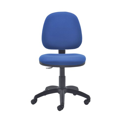 This Jemini Medium Back Operator Chair features a firm foam back and seat with a blue fabric covering. The fixed back design alllows the seat and back height to be adjusted for comfort for up to 5 hours usage. This Jemini Operator Chair sits on five castors for ease of movement. Arms available separately.