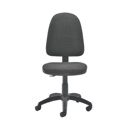 This entry level Jemini high back operator chair features a firm foam back and seat with a charcoal fabric covering. The seat and back height are adjustable, with an option for the angle of the back to be fixed or free floating. Recommended for up to 5 hours usage, this Jemini operator chair sits on five castors for ease of movement.