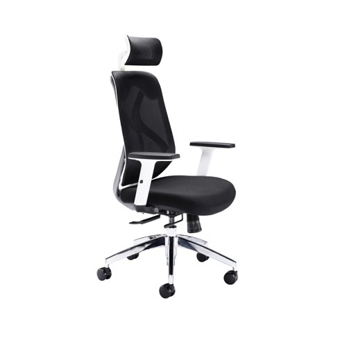 Polaris Stealth Operator Chair Headrest Adjustable Arms 660x660x1140-1240mm White/Black KF70060 - KF70060