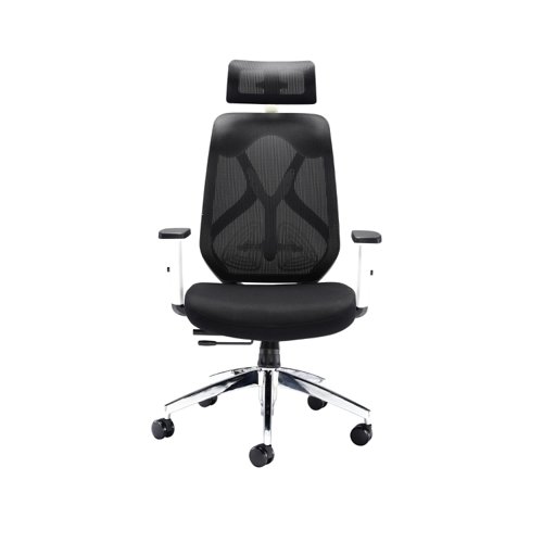 KF70060 Polaris Stealth Operator Chair Headrest Adjustable Arms 660x660x1140-1240mm White/Black KF70060