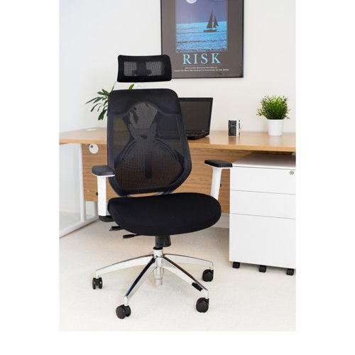 Polaris Stealth Operator Chair Headrest Adjustable Arms 660x660x1140-1240mm White/Black KF70060 VOW