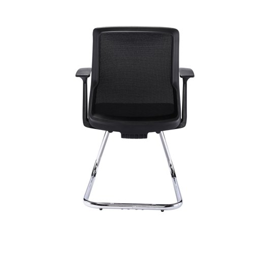 Jemini Denali Visitor Chair is a contemporary mid back mesh chair with a chrome cantilever base. Suitable for meeting rooms, waiting rooms and reception spaces. The chair has a breathable mesh backrest and durable fabric seat pad, supplied with black fixed arms. Suitable for up to 8 hours usage.