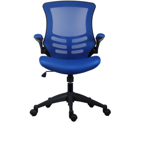 Jemini Jaya Operator Chair is a lightweight office chair with a breathable mesh back, folding arms with padded arm pads, colour-matched to the back and seat. Featuring a lock-tilt mechanism with torsion control, enabling the user to choose whether to sit at a fixed tilt angle, or float freely. It has a 5 star, height adjustable swivel base with castors. Suitable for up to 8 hours usage.