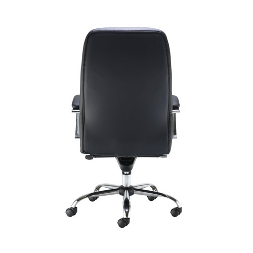 Offering comfort with a stylish and professional design, the Jemini Ares Executive Chair is upholstered in black polyurethane with a chrome base. It has a large padded seat and back for added comfort with a knee-tilt mechanism and five star castor base.