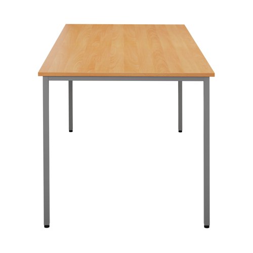 This multipurpose rectangular table, supplied in a flatpack construction is simple to build and is ideal for a variety of uses. Featuring 10mm height adjustable feet with metal to metal fixings, the table comes with a silver powder coated frame. Finished in Beech, measuring 1600x800x730mm in size.