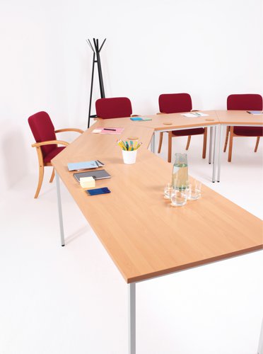 This multipurpose rectangular table, supplied in a flatpack construction is simple to build and is ideal for a variety of uses. Featuring 10mm height adjustable feet with metal to metal fixings, the table comes with a silver powder coated frame. Finished in Beech, measuring 1600x800x730mm in size.
