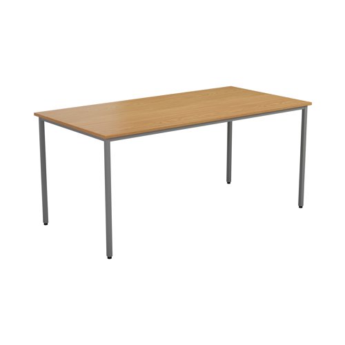 This multipurpose rectangular table, supplied in a flatpack construction is simple to build and is ideal for a variety of uses. Featuring 10mm height adjustable feet with metal to metal fixings, the table comes with a silver powder coated frame. Finished in Nova Oak, measuring 1600x800x730mm in size.