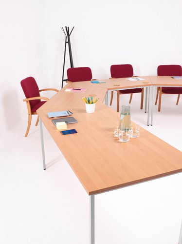 This multipurpose rectangular table, supplied in a flatpack construction is simple to build and is ideal for a variety of uses. Featuring 10mm height adjustable feet with metal to metal fixings, the table comes with a silver powder coated frame. Finished in Beech, measuring 1800x800x730mm.