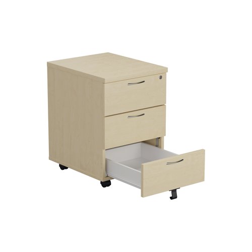 KF72086 | Offering a convenient and flexible place to store documents, papers and stationery, this maple-finish mobile pedestal fits under your desk, or can be used independently to suit your needs. The pedestal features 3 box drawers and measures W434xD580xH595mm.