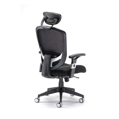 This Arista mesh high back task chair is designed for improved comfort and posture. The arms, back and seat height are all adjustable to suit different users. With a recommended usage time of 8 hours, this chair also features a sturdy five wheel base for improved mobility. This pack contains 1 black chair.