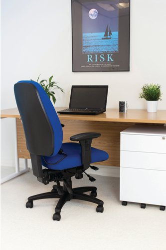 KF72249 | This strong and sturdy Avior chair is ideal for heavy duty 24 hour use in busy, multi-shift environments. The chair features a high back with lumbar support and extra padding in the seat for long lasting use. The five star base mounted on castors enables you to move around freely and the seat height and back tilt can be easily adjusted. These chairs are ideal for use in call centres, control rooms and other multi-shift workplaces. This pack contains 1 blue chair with a ratchet back and seat slide.