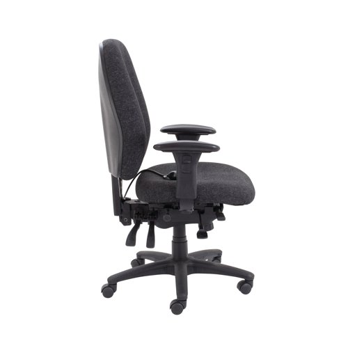 KF72250 | This strong and sturdy Avior chair is ideal for heavy duty 24 hour use in busy, multi-shift environments. The chair features a high back with lumbar support and extra padding in the seat for long lasting use. The five star base mounted on castors enables you to move around freely and the seat height and back tilt can be easily adjusted. These chairs are ideal for use in call centres, control rooms and other multi-shift workplaces. This pack contains 1 charcoal chair with a ratchet back and seat slide.