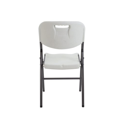 KF72332 | This lightweight Jemini chair features folding legs for easy storage when not in use. The high density white plastic construction is dent, scratch and moisture resistant, making this chair ideal for schools and catering environments. Also suitable for outdoor use, this lightweight chair has a recommended usage time of 5 hours.