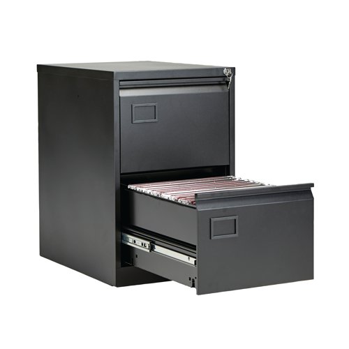 Store your files and documents safely and securely in this Jemini 2 drawer filing cabinet. Sturdy and robust, each drawer has the capacity for up to 34kg of files, enabling you to store all of your work conveniently together for easy access. Suitable for standard, foolscap suspension files, you can keep your documents organised, while a strong frame with anti-tilt technology keeps everything inside ordered. Both drawers are fully lockable, giving you the peace of mind to lock away confidential files.